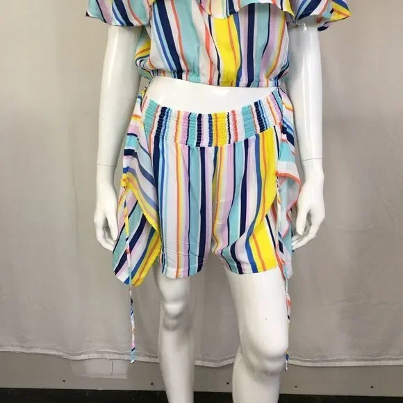 Nanette Lepore Amalfi Coast Striped Off The Shoulder Crop Top Shorts Set M / L